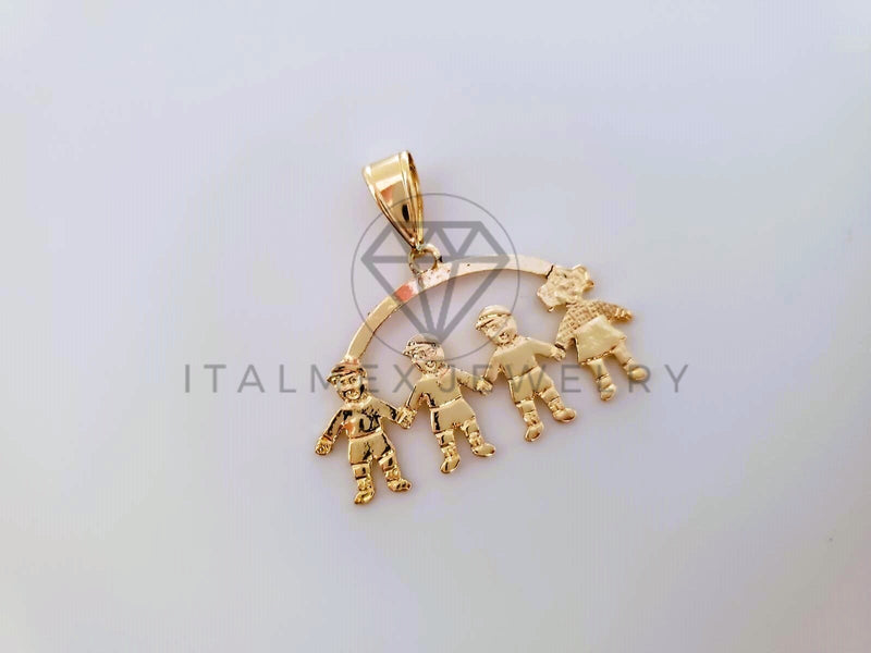 Dije Elegante - 104339 - Dije 1 Niña y 3 Niños Tamaño Chico Oro Laminado 18K