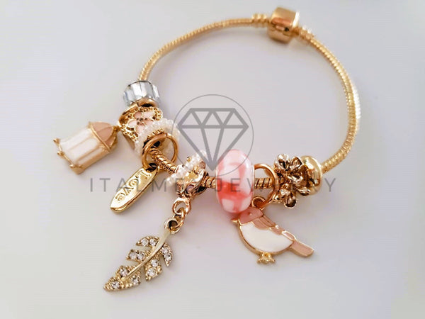 Pulsera Elegante - 104308 - Pulsera Estilo PDR Pájaro Enjaulado Rosa Oro Laminado 18K