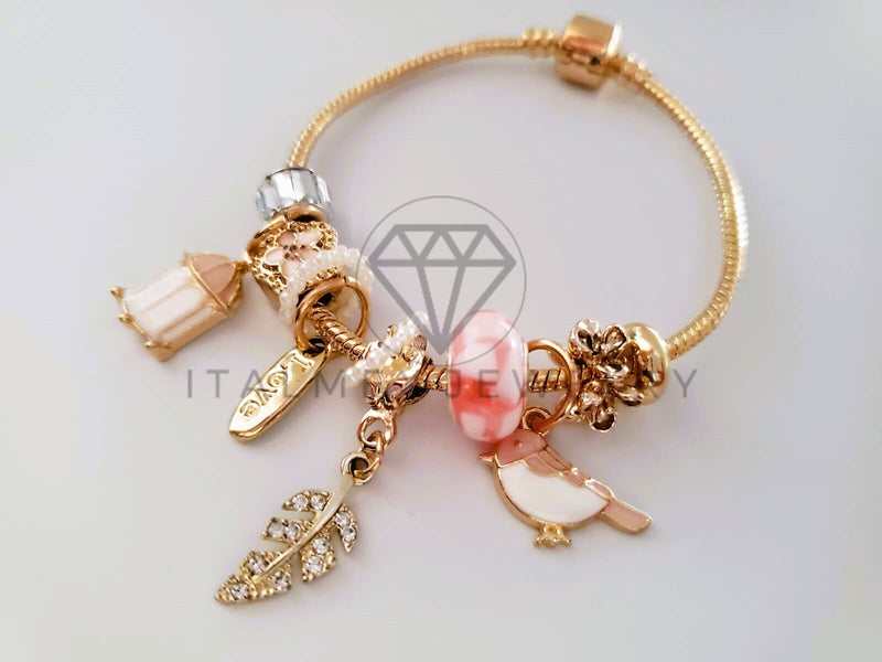 Pulsera Elegante - 104308 - Pulsera Estilo PDR Pájaro Enjaulado Rosa Oro Laminado 18K