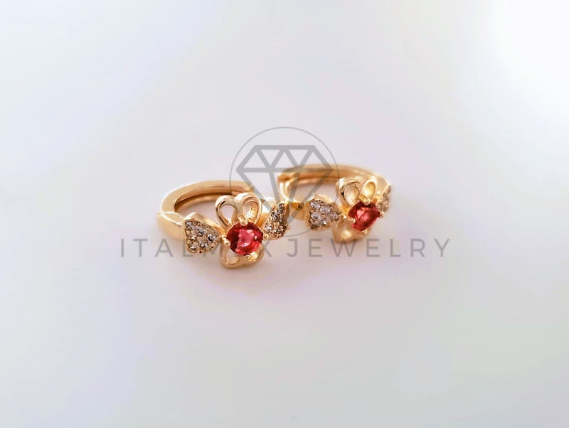 Arete de Lujo - 103840 - Diseño Flor CZ Roja Oro Laminado 18K
