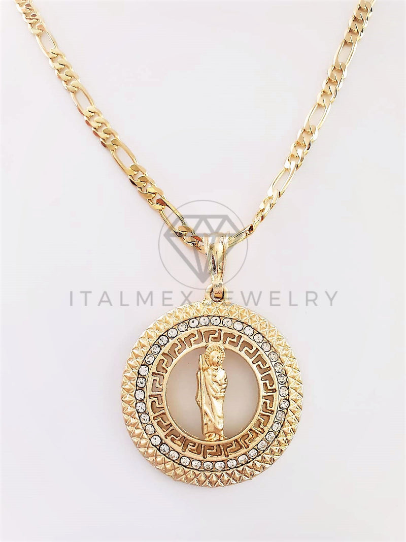 Dije Elegante - 102747 - Medalla San Judas CZ Clara Tamaño Mediana Oro Laminado 18K