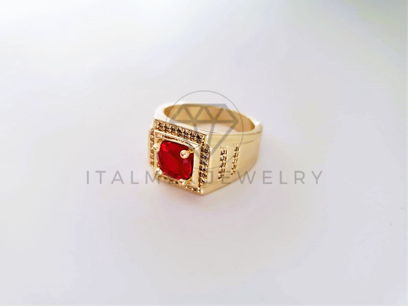 Anillo Caballero de Lujo - 103925 - Diseño Clásico CZ Roja Oro Laminado 18K