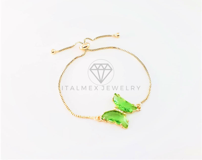 Pulsera de Lujo - 103197 - Diseño Ajustable con Mariposa CZ Verde Vivo Oro Laminado 18K