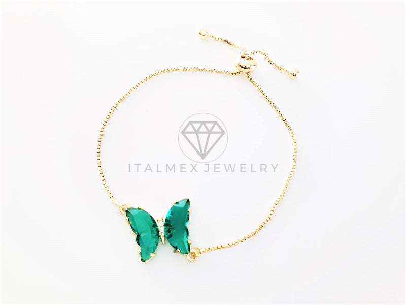 Pulsera de Lujo - 103201 - Diseño Ajustable con Mariposa CZ Verde Aqua Oro Laminado 18K