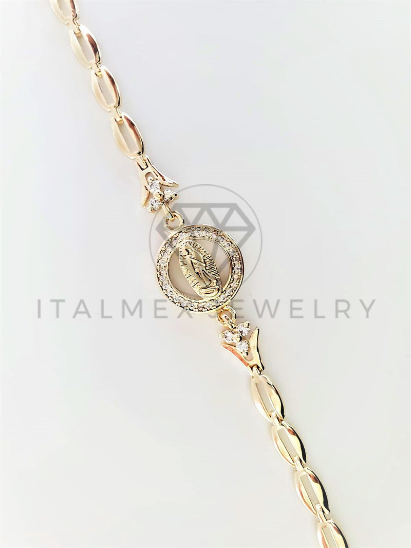 Pulsera de Lujo - 102678 - Diseño Virgen de Guadalupe con CZ Clara Oro Laminado 18K