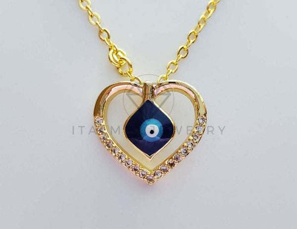 Collar Elegante - 102020 - Collar Corazón y Mal de Ojo CZ Clara Oro Laminado 18K