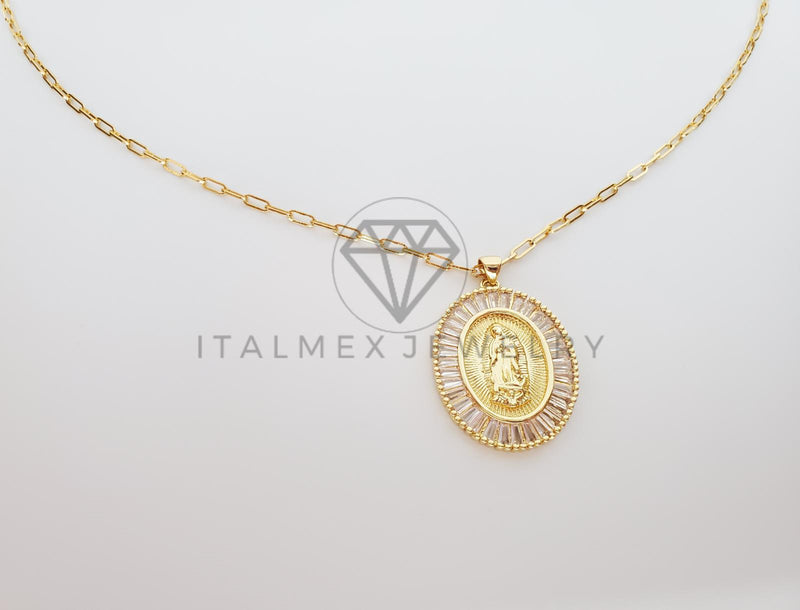 Collar Elegante - 101573 - Collar Medalla Virgen Guadalupe CZ Clara Oro Laminado 18K