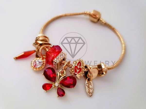 Pulsera Elegante - 104303 - Pulsera Estilo PDR Mariposa CZ Roja Oro Laminado 18K