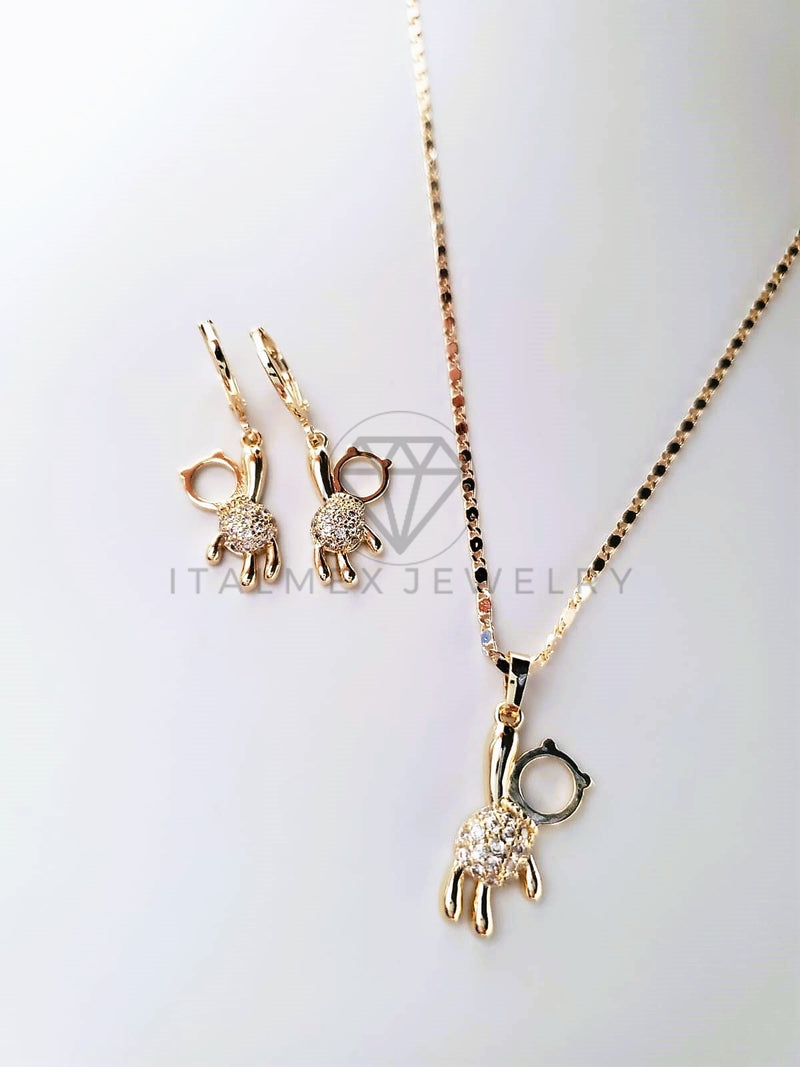 Juego de Lujo - 103811 - Diseño Osito Colgado CZ Clara Oro Laminado 18K