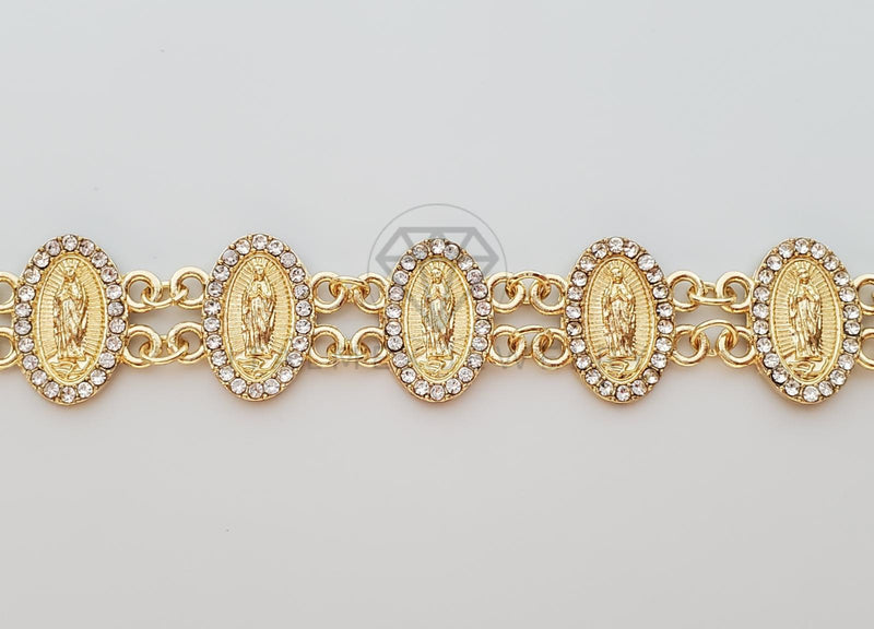 Pulsera de Lujo - 100206 - Diseño de Moneda de la Virgen de Guadalupe Con CZ Clara Oro Laminado 18K