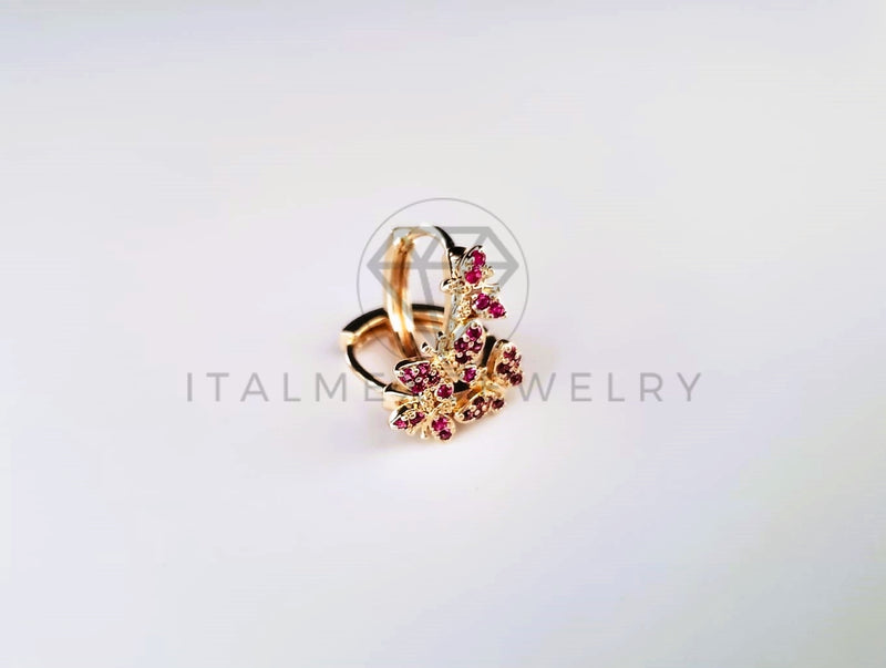 Huggie de Lujo - 103697 - Diseño de Mariposa con CZ Rosa Oro Laminado 18K