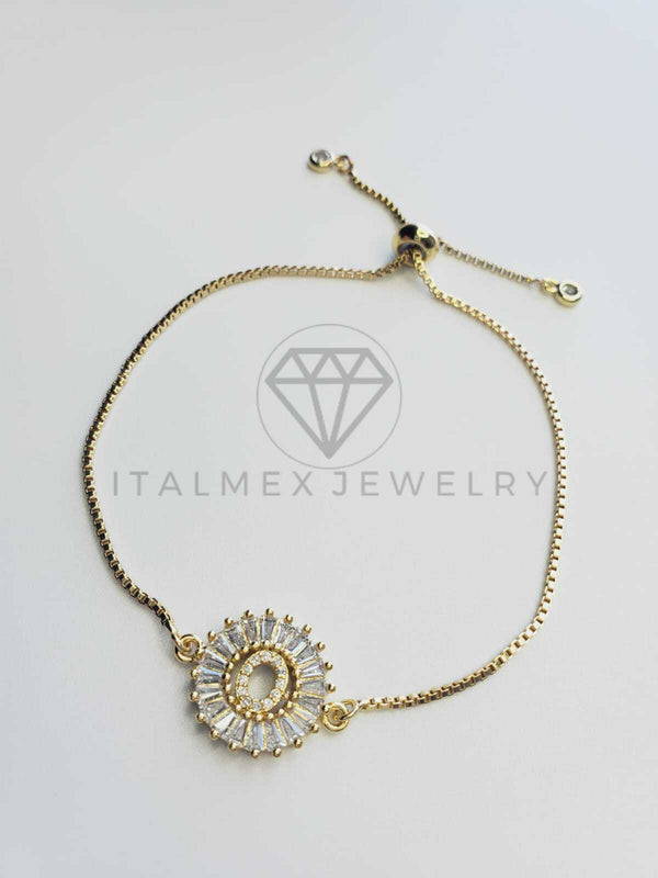 Pulsera Ajustable - 102552 - Diseño de Inicial "O" CZ Clara Oro Laminado 18K