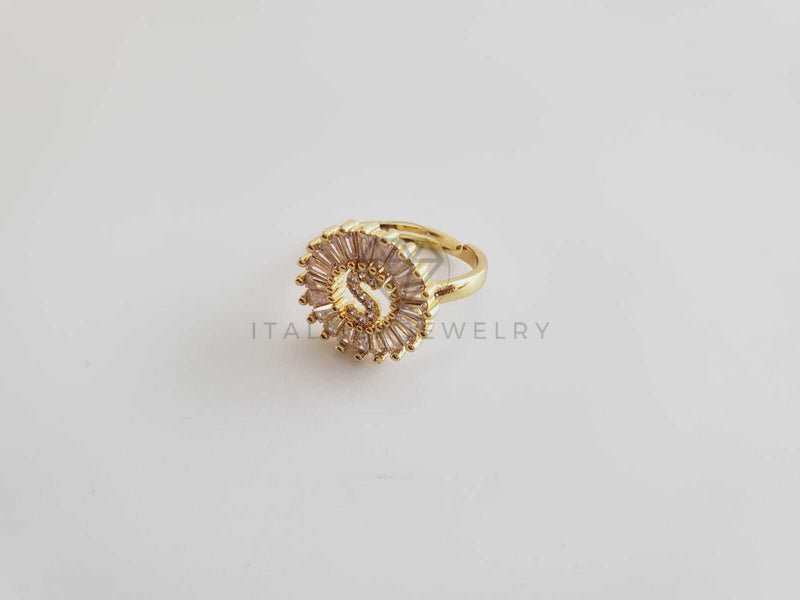 Anillo de Lujo - 102565 - Diseño Inicial "S" con CZ Clara Oro Laminado 18K