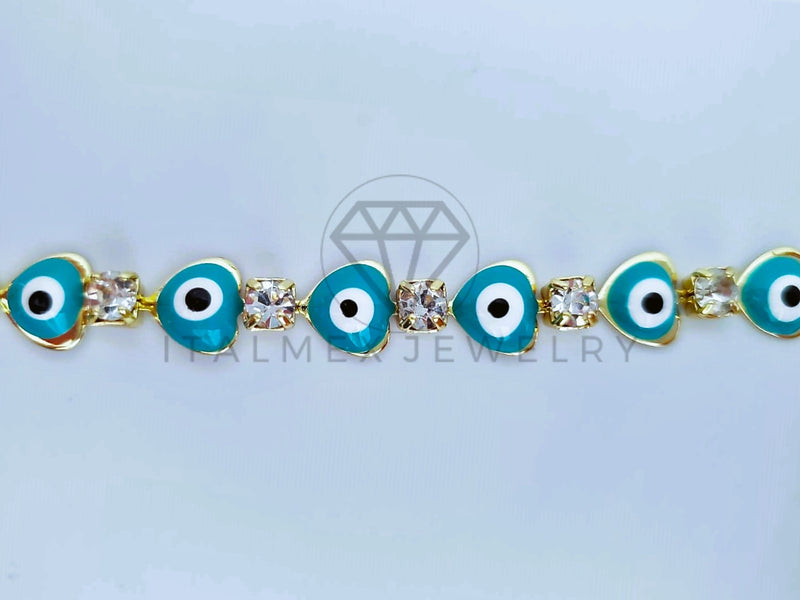 Pulsera Elegante - 103588 - Pulsera Corazon Ojo Turco Azul Oro Laminado 18K