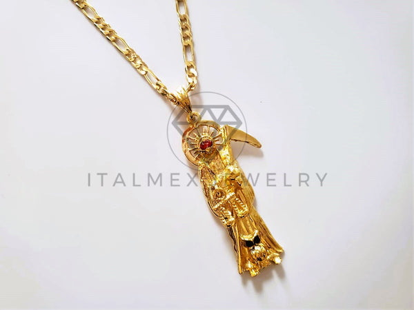Dije Religioso - 104142 - Santa Muerte Con Circonia Tamaño Grande Oro Laminado 18K