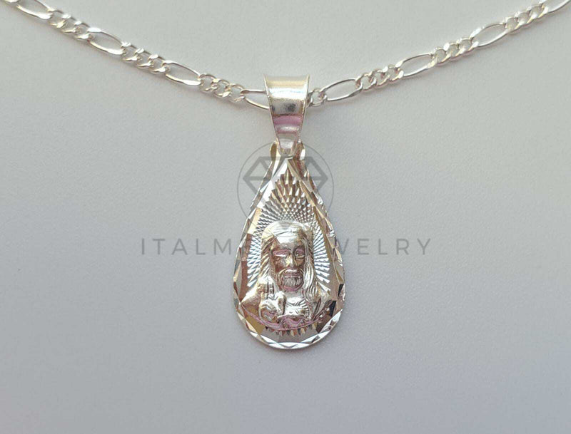 Dije Religioso - 101948 - Medalla Diamantada Gota Sagrado Corazón Plata Fina .925