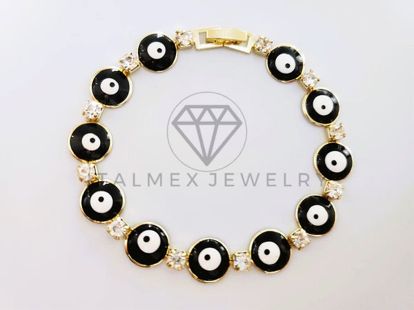 Pulsera Elegante - 104220 - Pulsera Ojo Turco Redondo Negro Oro Laminado 18K