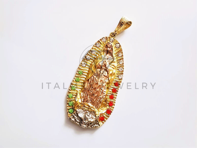 Dije Religioso - 104181 - Virgen de Guadalupe Circonia Tricolor Oro Laminado 18K