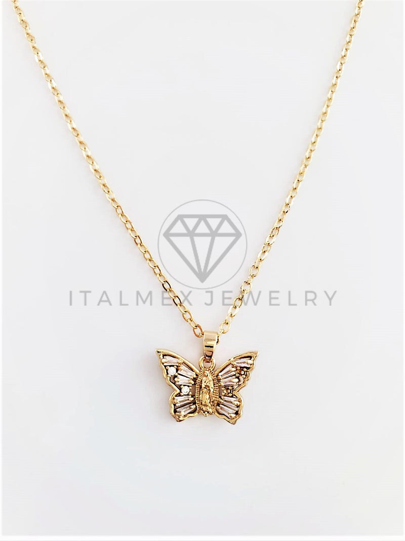Dije de Lujo - 102754 - Dije Mariposa Virgen de Guadalupe CZ Clara Tamaño Mini Oro Laminado 18K