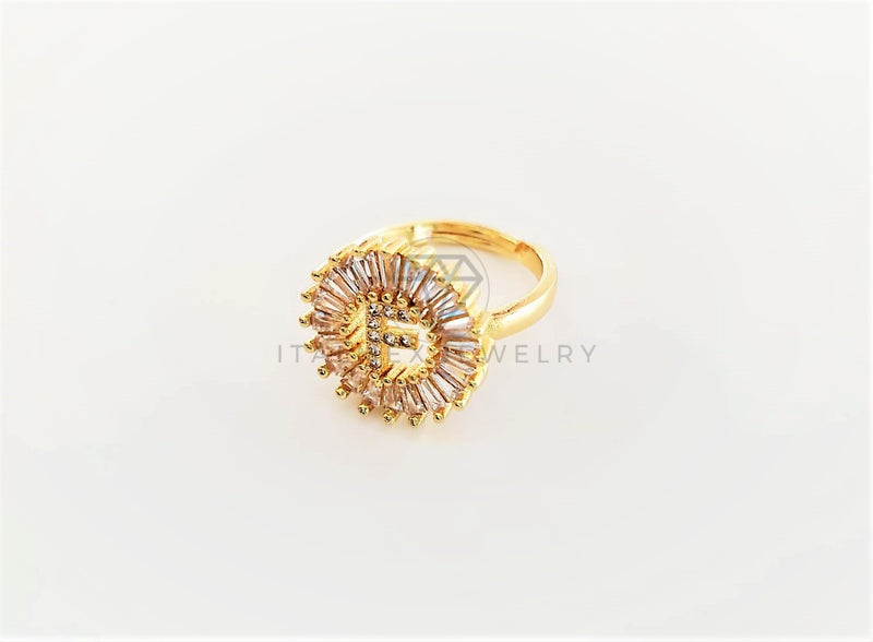 Anillo de Lujo - 102600 - Diseño Inicial "F" con CZ Clara Oro Laminado 18K