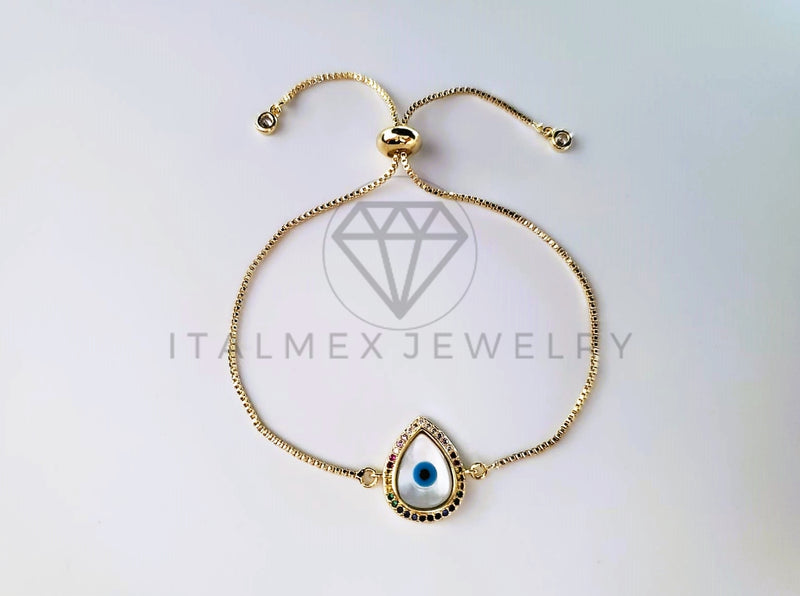 Pulsera de Lujo - 103719 - Diseño Ajustable Ojo Turco CZ Color Oro Laminado 18K