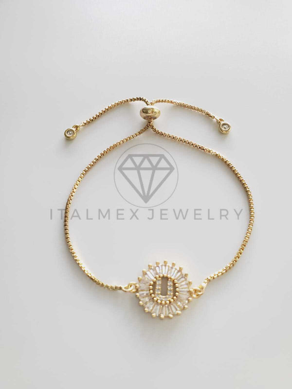 Pulsera Ajustable - 102557 - Diseño de Inicial "U" CZ Clara Oro Laminado 18K
