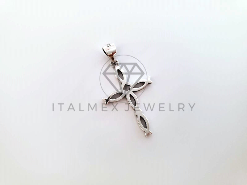 Dije Religioso - 104461 - Dije de Cruz con Peces en Plata .925