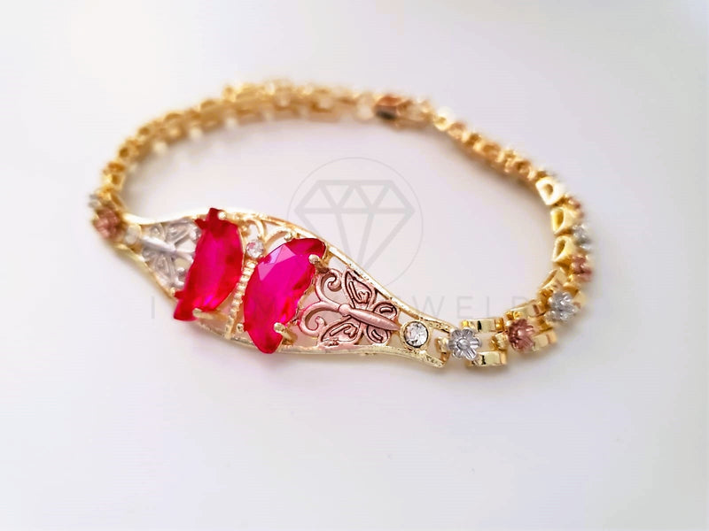 Pulsera Elegante - 103974 - Esclava 3 Oros Mariposa CZ Rosa Vivo Oro Laminado 18K