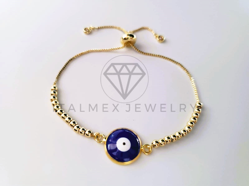 Pulsera de Lujo - 103716 - Diseño Ajustable Ojo Turco Esmalte Azul Oro Laminado 18K