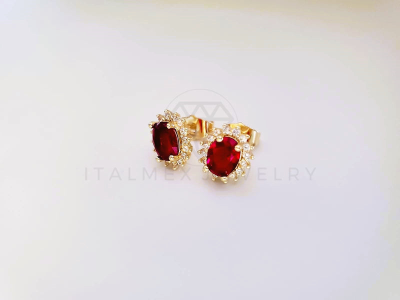 Broquel de Lujo - 104058 - Diseño Oval CZ Roja Oro Laminado 18K