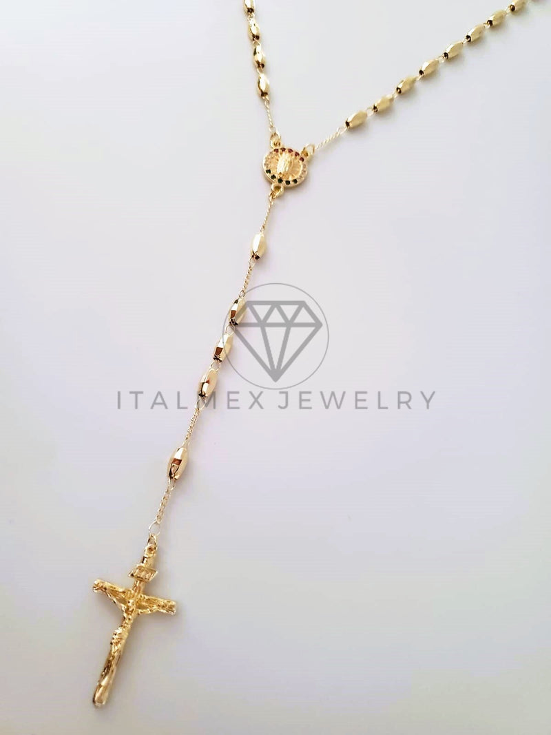 Rosario de Lujo - 104238 - Bola Diamantada con Medalla Virgen y Circonia Oro Laminado 18K