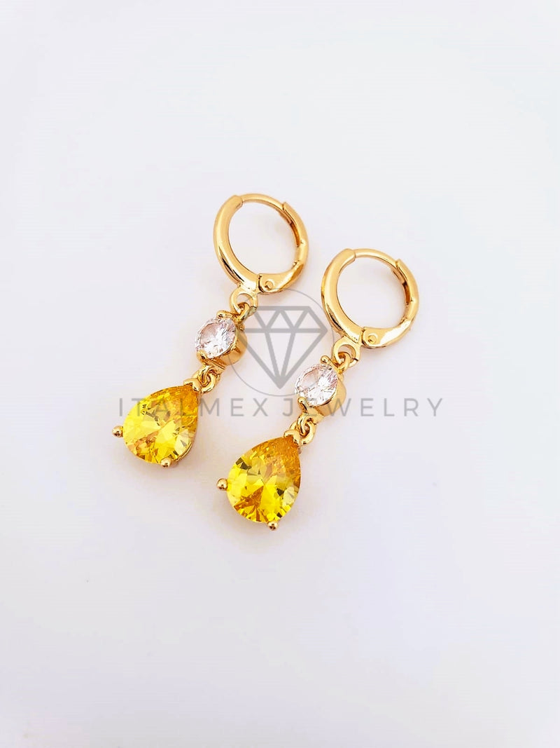 Arete de Lujo - 103528 - Diseño Gota CZ Amarilla y Clara Oro Laminado 18K