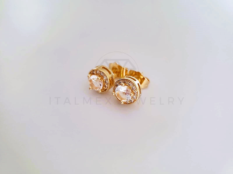 Broquel de Lujo - 104054 - Diseño Biselado CZ Redonda Clara Oro Laminado 18K