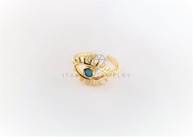 Anillo de Lujo - 103114 - Diseño Ojo Turco con CZ Azul Aqua Oro Laminado 18K