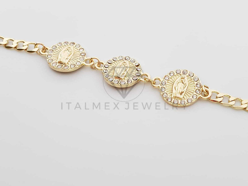 Pulsera Elegante - 100217 - Diseño de la Virgen con CZ Blanca Oro Laminado 18K