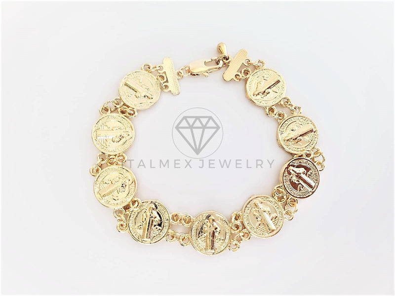 Pulsera de Lujo - 102849 - Diseño Moneda San Benito Dorada Oro Laminado 18K