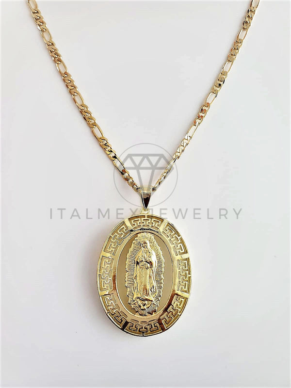 Dije Religioso - 102762 - Medalla Virgen de Guadalupe Grecas Extra Grande Oro Laminado 18K