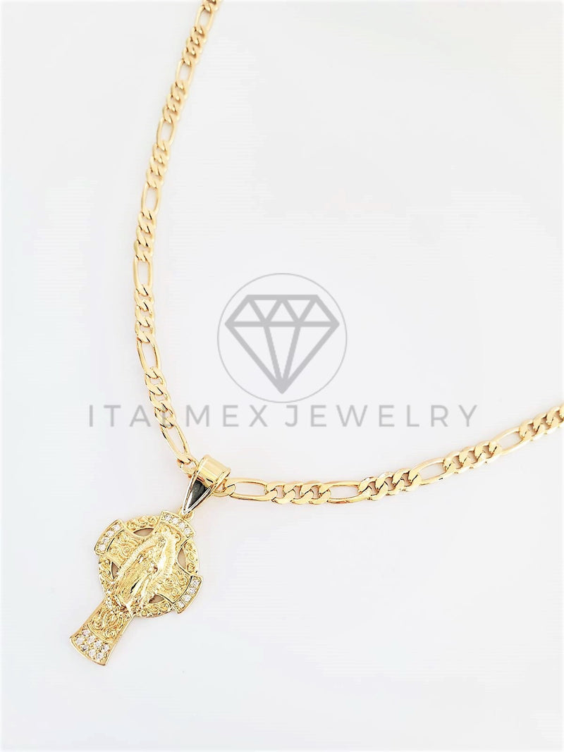 Dije Elegante - 102853 - Cruz Virgen de Guadalupe CZ Clara Tamaño Chico Oro Laminado 18K
