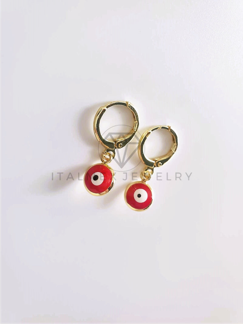 Arete de Lujo - 103735 - Diseño Ojo Turco Color Rojo Oro Laminado 18K