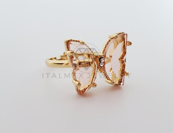 Anillo de Lujo - 101565 - Diseño Mariposa con CZ Rosa Clara Oro Laminado 18K