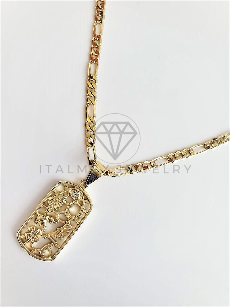 Dije Elegante - 102760 - Placa de las 7 Potencias Tamaño Chico Oro Laminado 18K