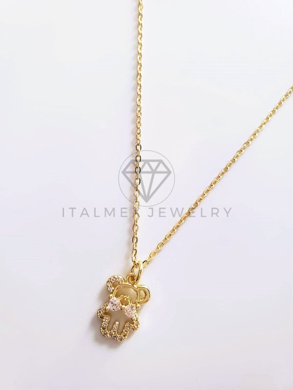 Collar Elegante - 103755 - Collar Oso con Moño CZ Clara Oro Laminado 18K