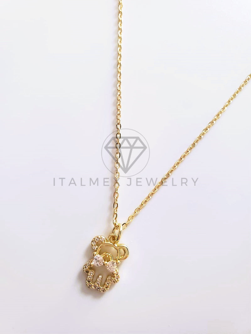 Collar Elegante - 103755 - Collar Oso con Moño CZ Clara Oro Laminado 18K