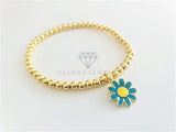 Pulsera de Lujo - 103118 - Diseño Bolitas con Girasol Azul Oro Laminado 18K