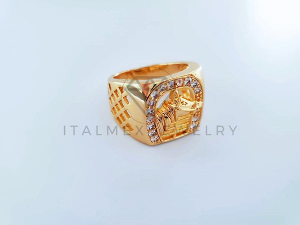 Anillo Caballero de Lujo - 103929 - Diseño Herradura y Caballo CZ Clara Oro Laminado 18K