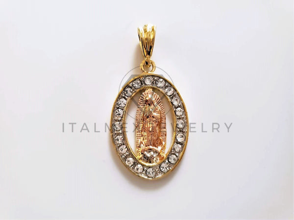 Dije Elegante - 104166 - Medalla Virgen Guadalupe Circonia Clara Oro Laminado 18K