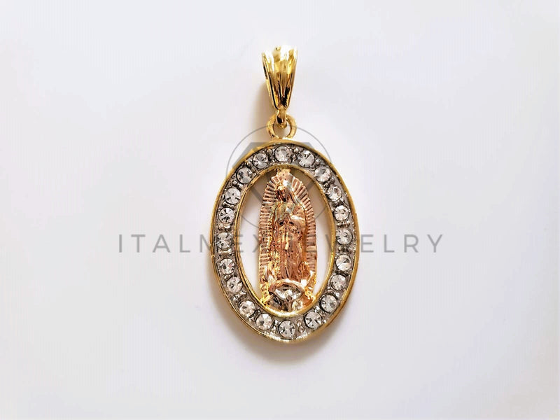 Dije Elegante - 104166 - Medalla Virgen Guadalupe Circonia Clara Oro Laminado 18K