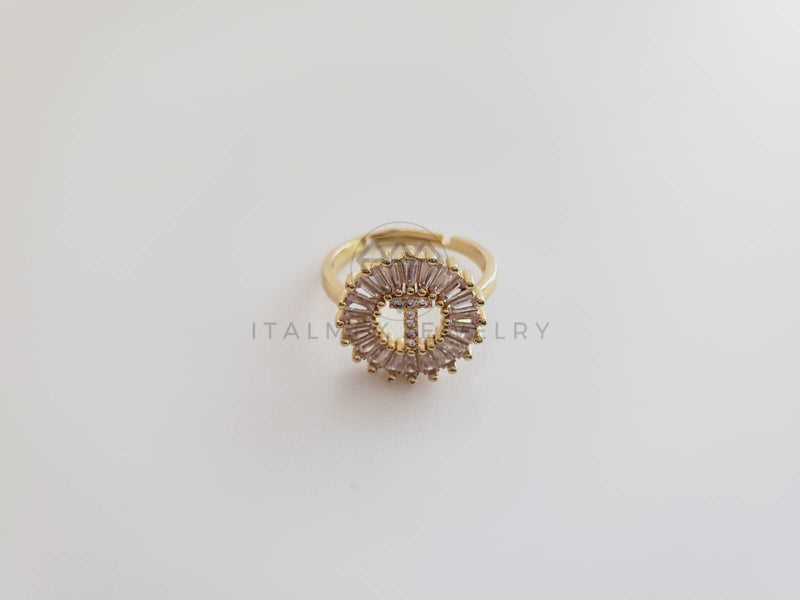 Anillo de Lujo - 102566 - Diseño Inicial "T" con CZ Clara Oro Laminado 18K