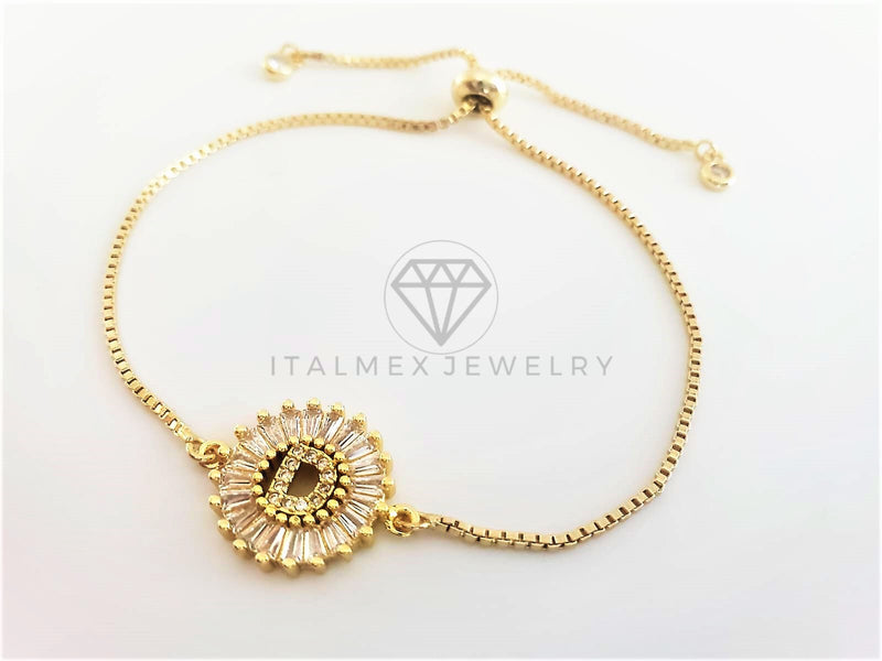 Pulsera Ajustable - 102630 - Diseño de Inicial "D" CZ Clara Oro Laminado 18K