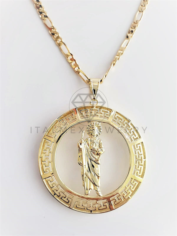 Dije Religioso - 102759 - Medalla San Judas Grecas Extra Grande Oro Laminado 18K